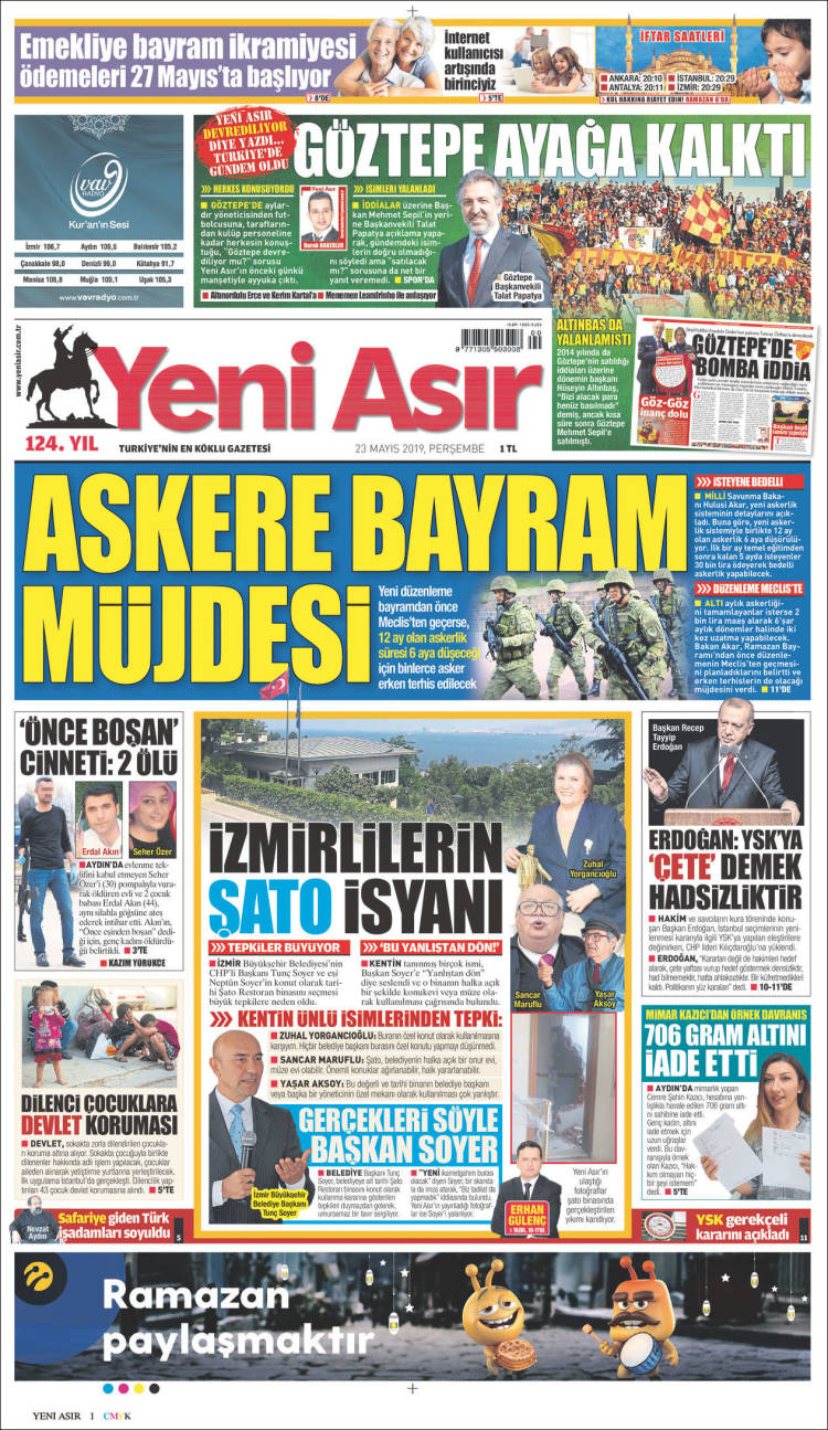 Portada de Yeni Asır (Turqu&iacute;a)