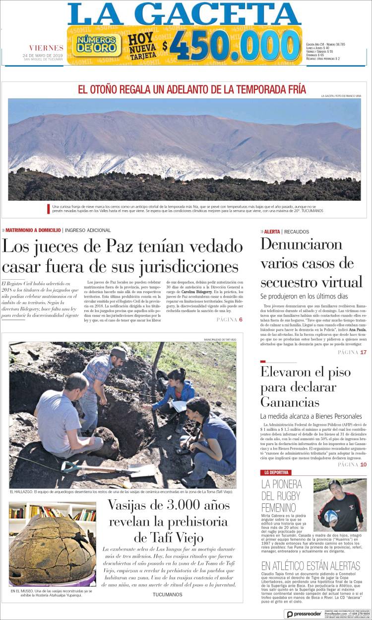 Portada de La Gaceta (Argentina)