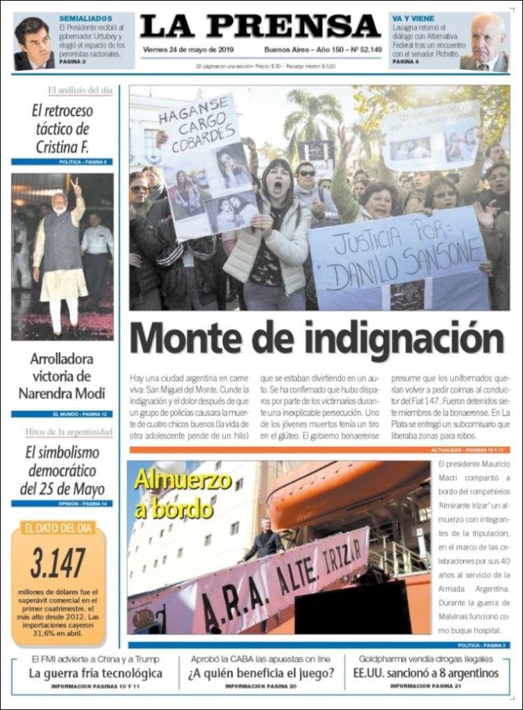 Portada de La Prensa (Argentina)