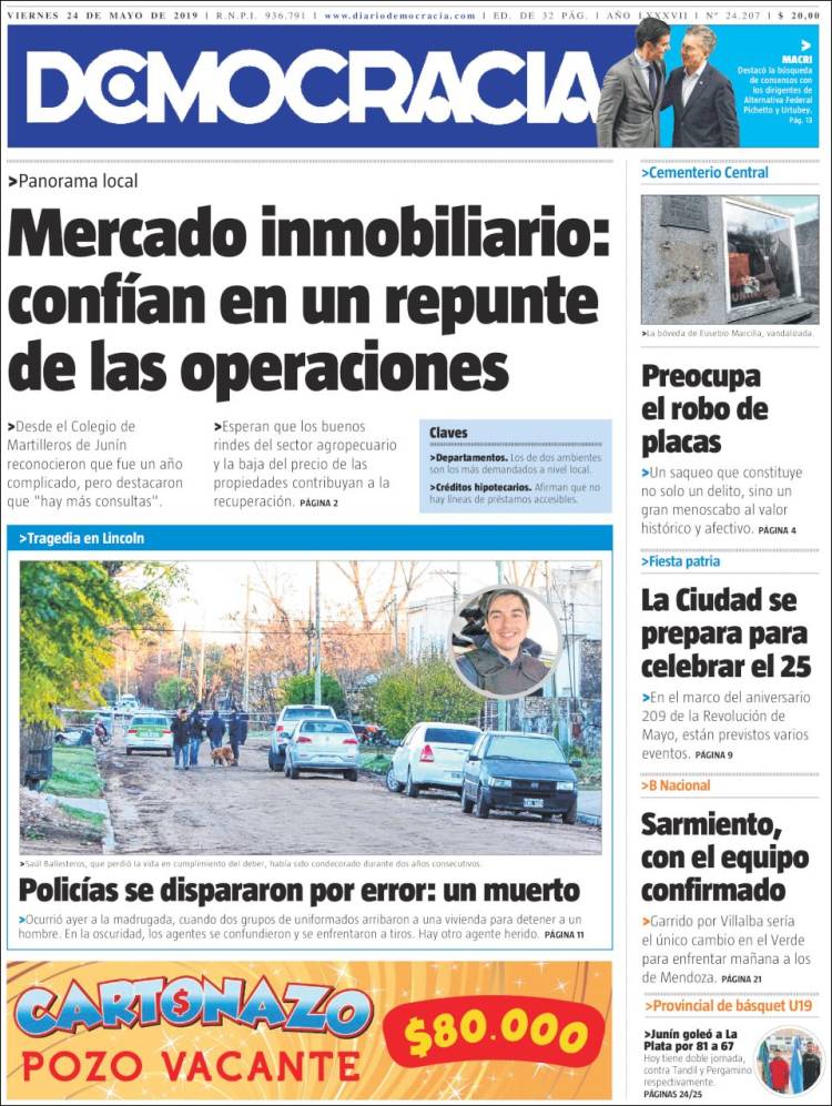 Portada de Diario Democracia (Argentina)