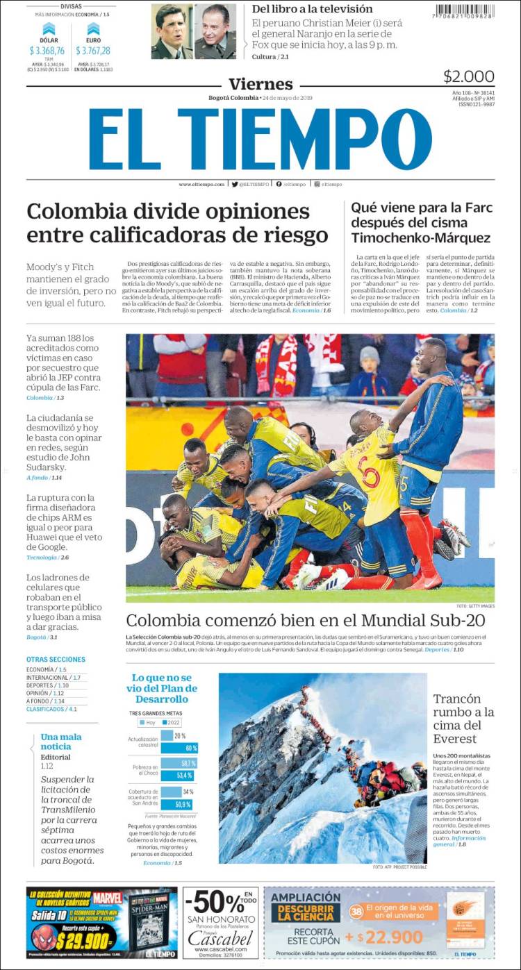 Portada de El Tiempo (Colombia)