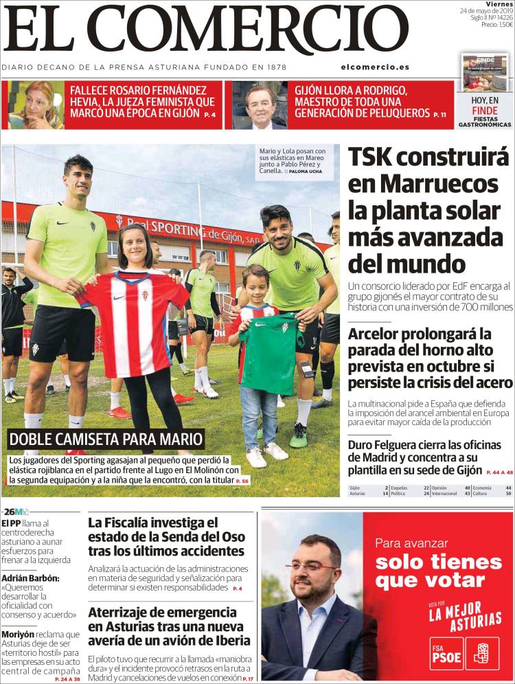 Portada de El Comercio - Gijón (España)