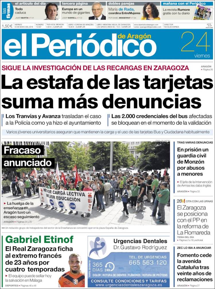 Portada de El Periódico de Aragón (España)