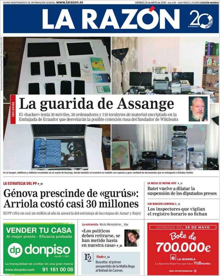 Portada de La Razón (España)