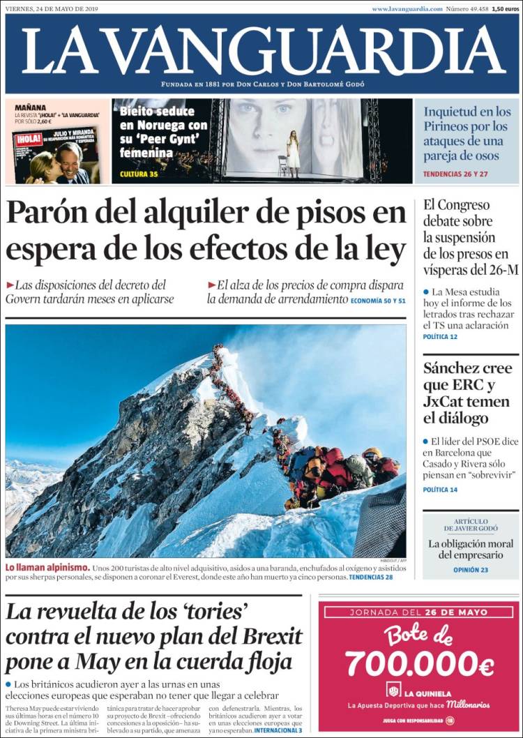 Portada de La Vanguardia (España)