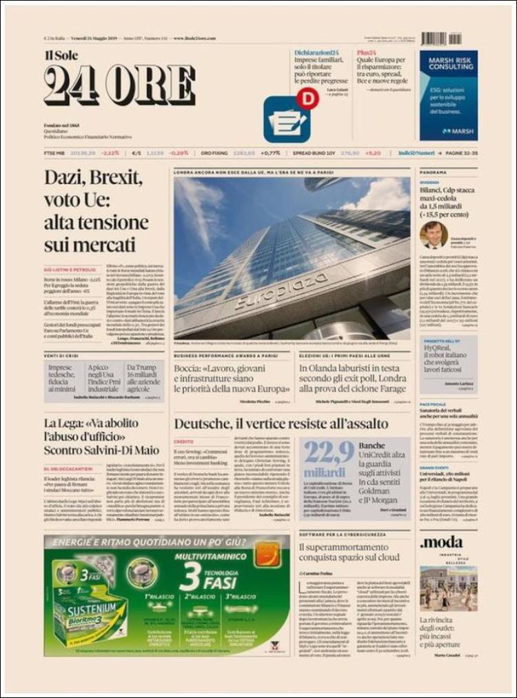 Portada de Il Sole 24 ORE (Italia)