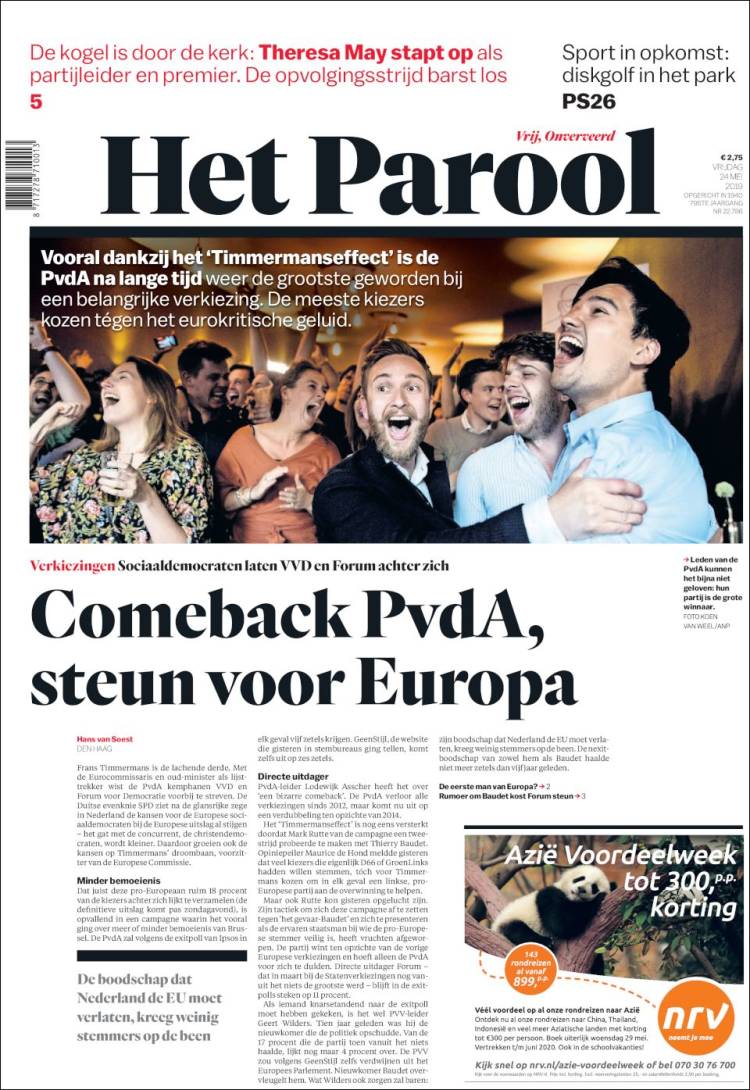 Portada de Het Parool (Pa&iacute;ses Bajos)