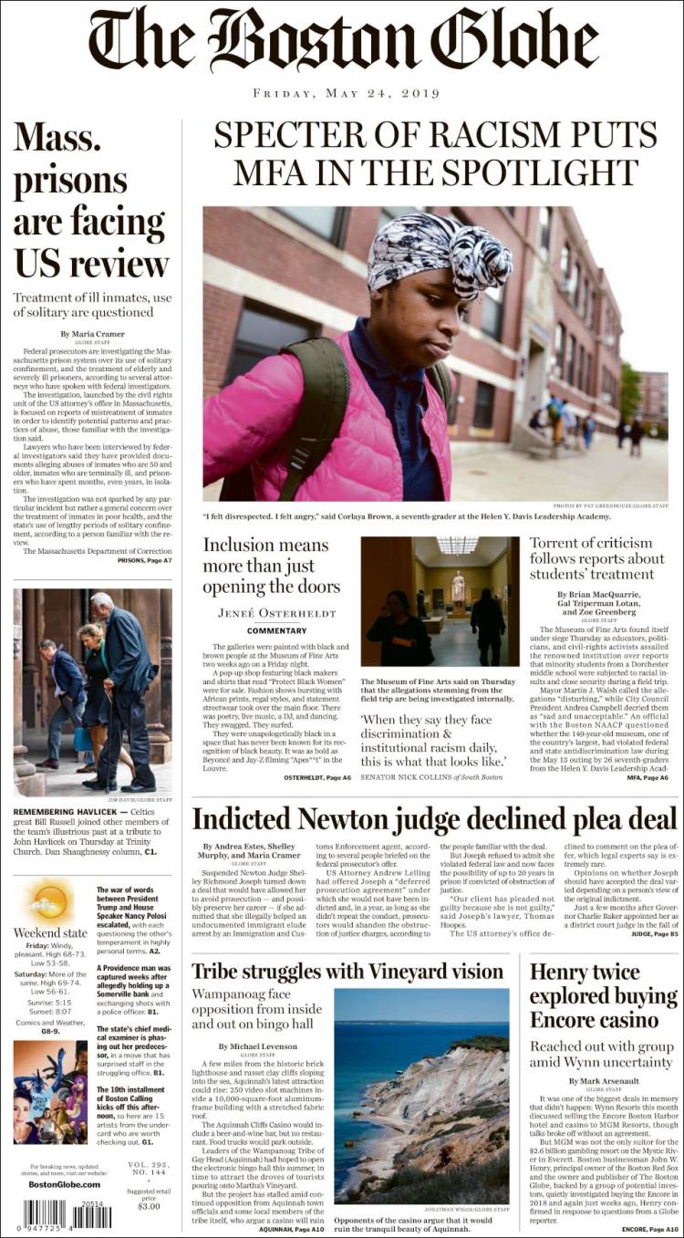 Portada de Boston Globe (USA)