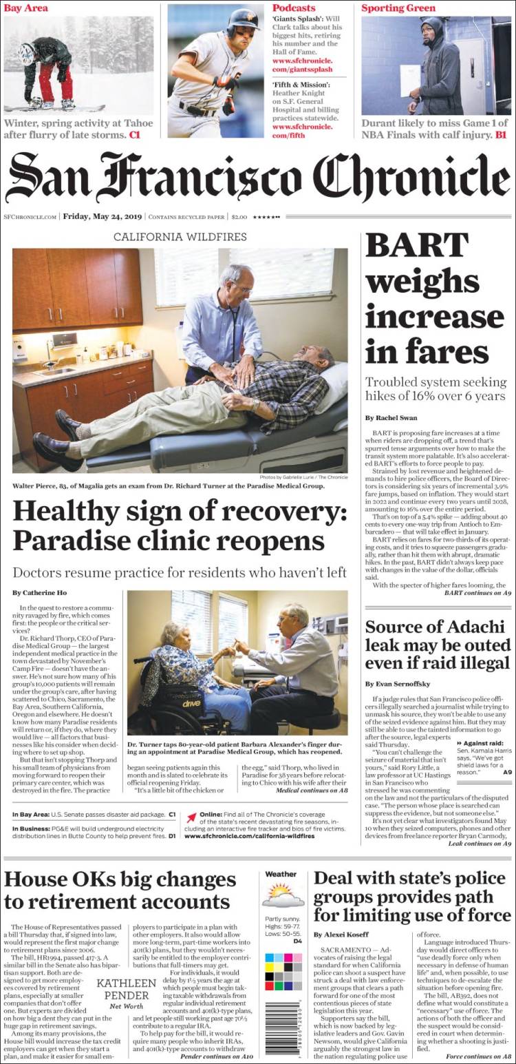 Portada de San Francisco Chronicle (USA)