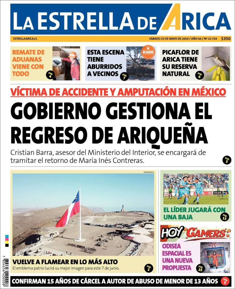 Portada de La Estrella de Arica (Chile)