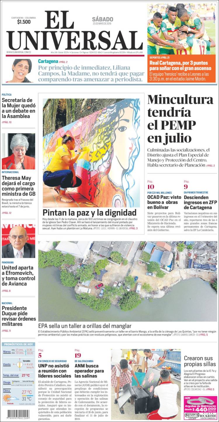 Portada de El Universal (Colombia)