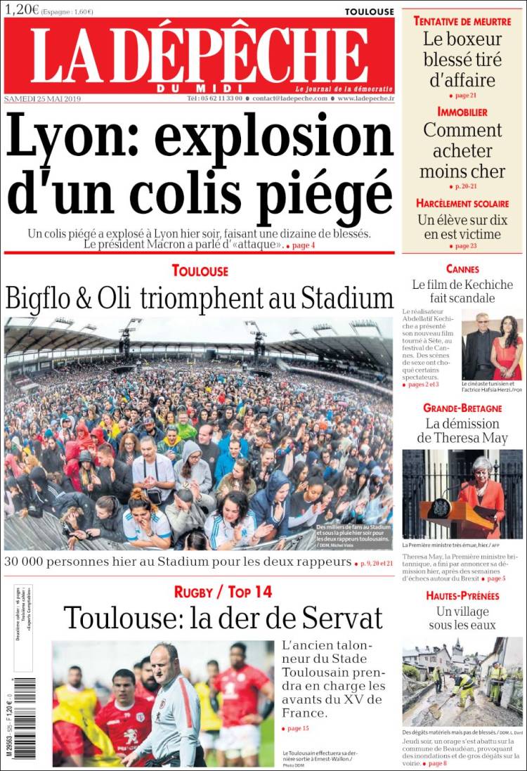 Portada de La Dépêche du Midi (Francia)