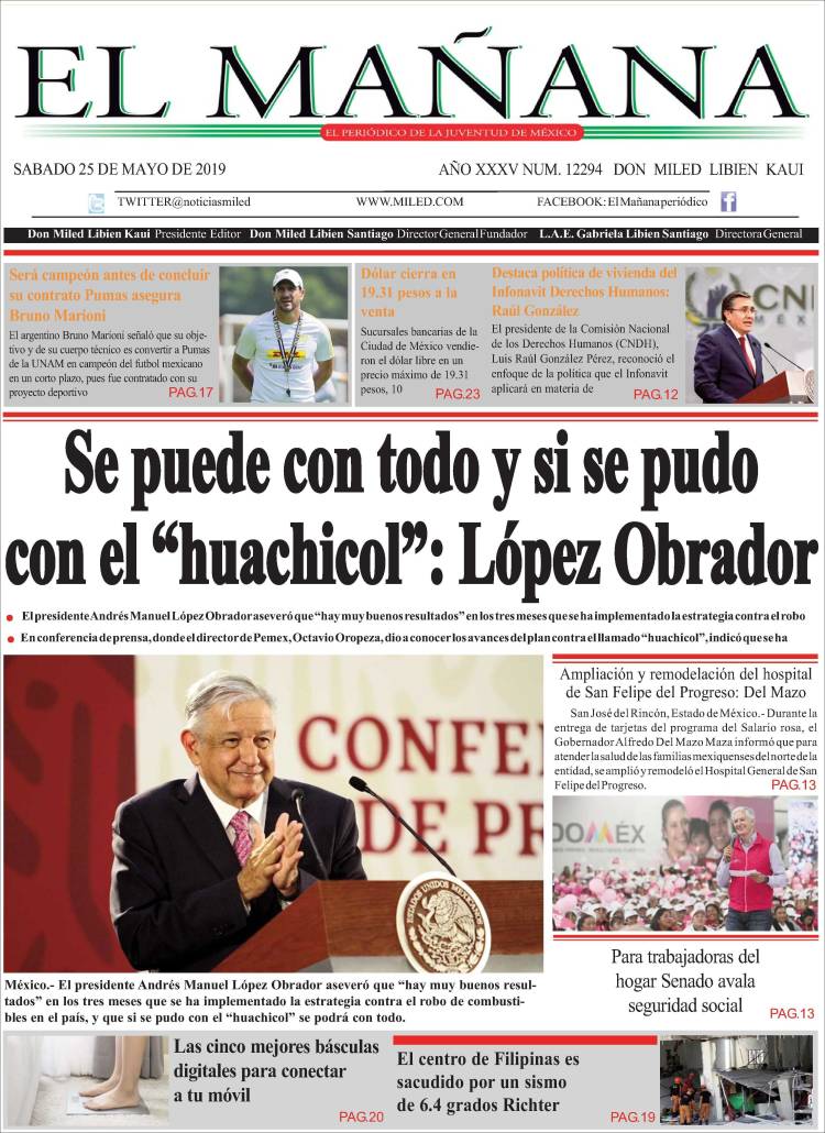 Portada de El Mañana de Toluca (M&eacute;xico)