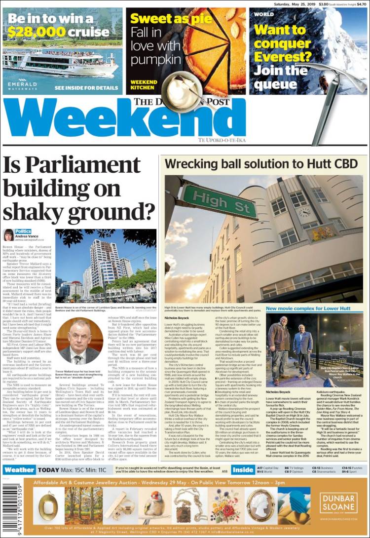 Portada de The Dominion Post (Nueva Zelanda)