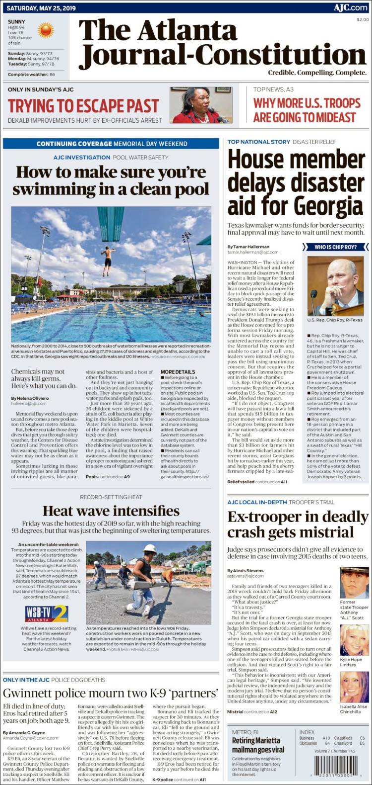 Portada de The Atlanta Journal-Constitution (USA)