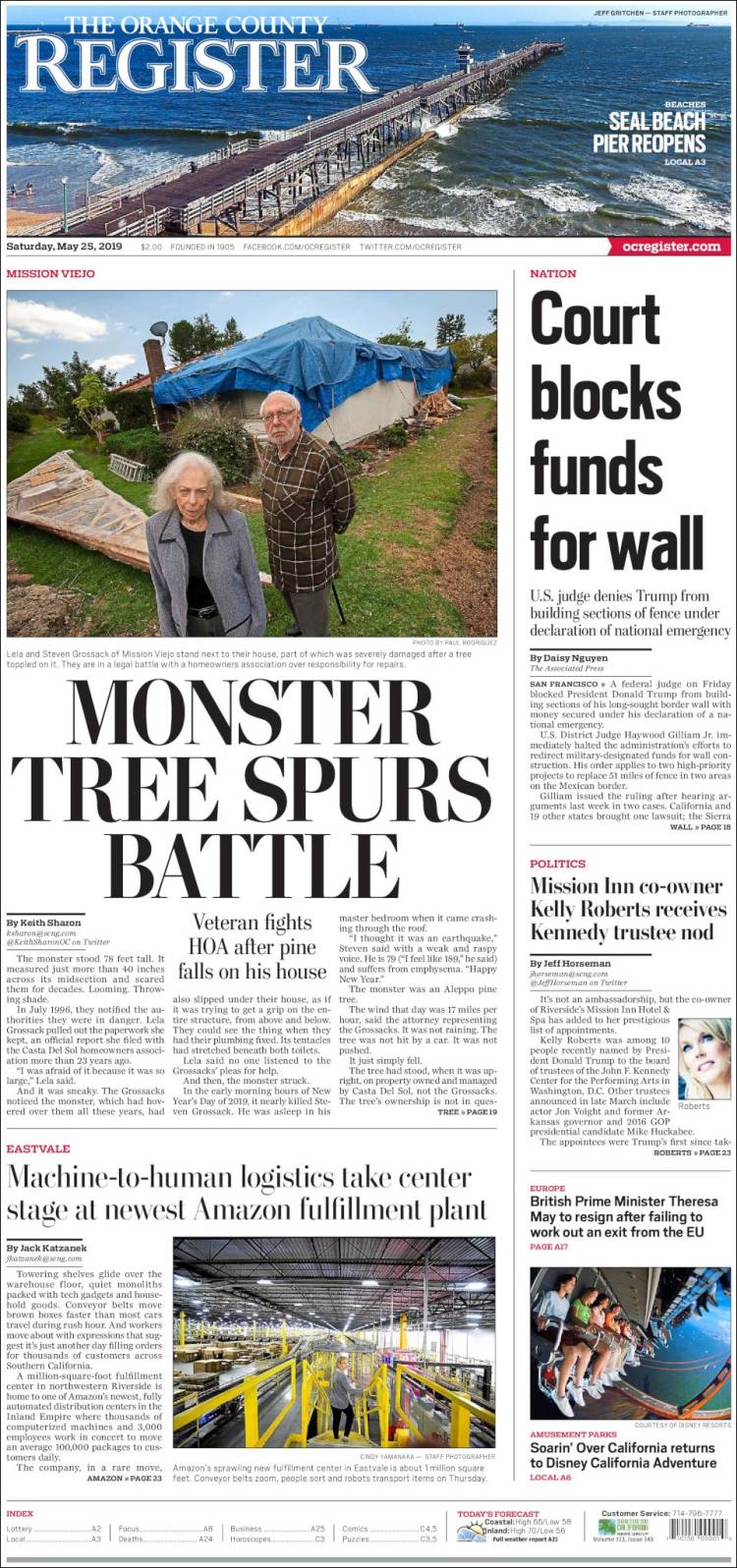 Portada de The Orange County Register (USA)