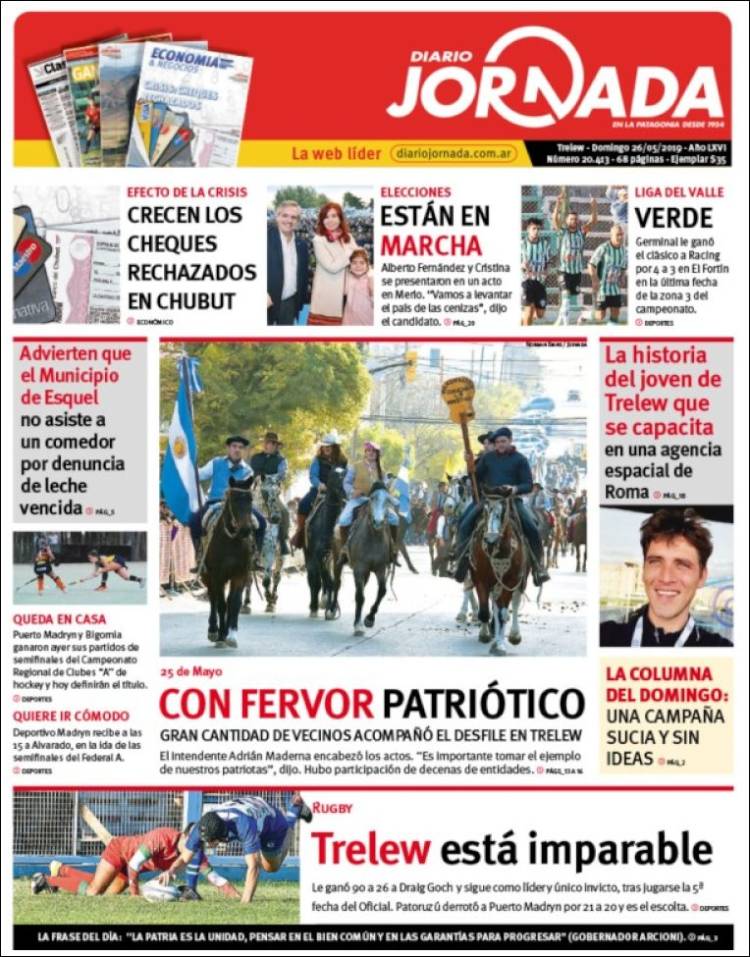 Portada de Diario Jornada en la Patagonia (Argentina)