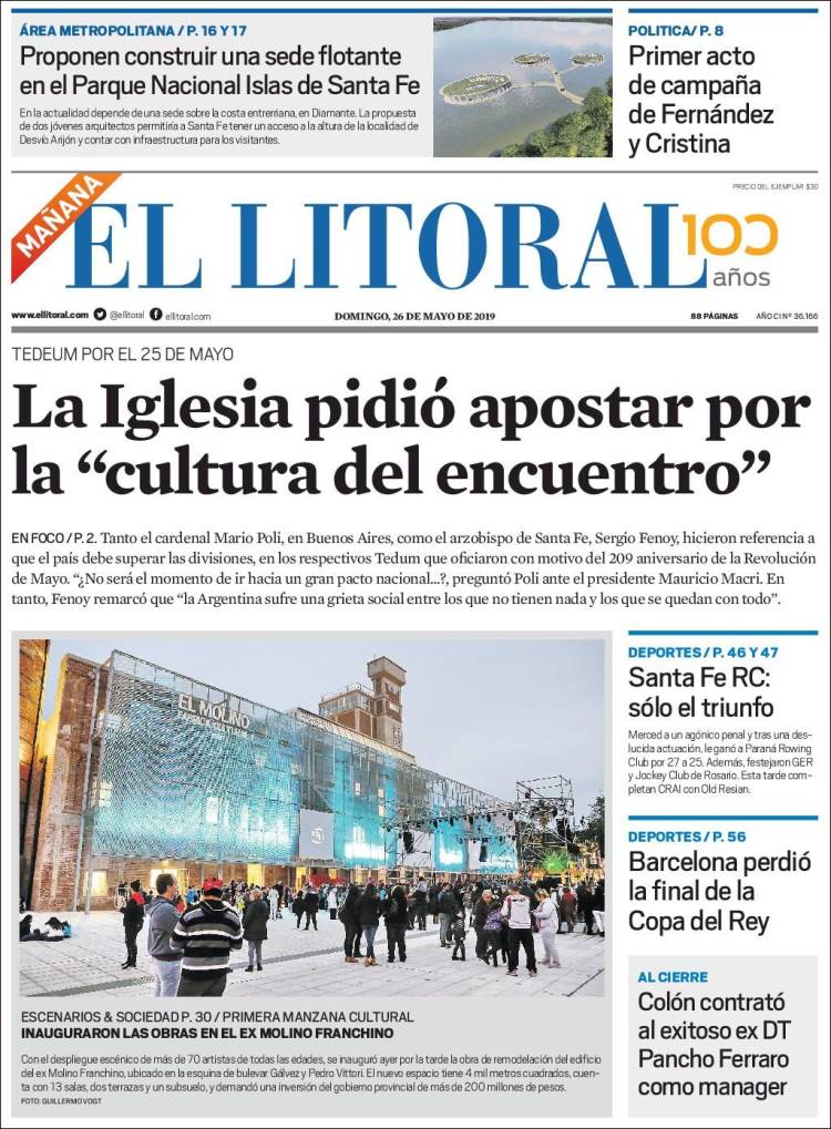 Portada de Diario El Litoral (Argentina)