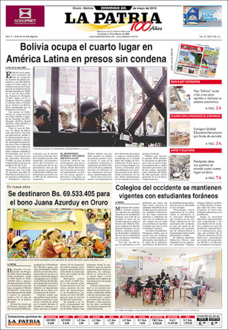 Portada de La Patria (Bolivie)