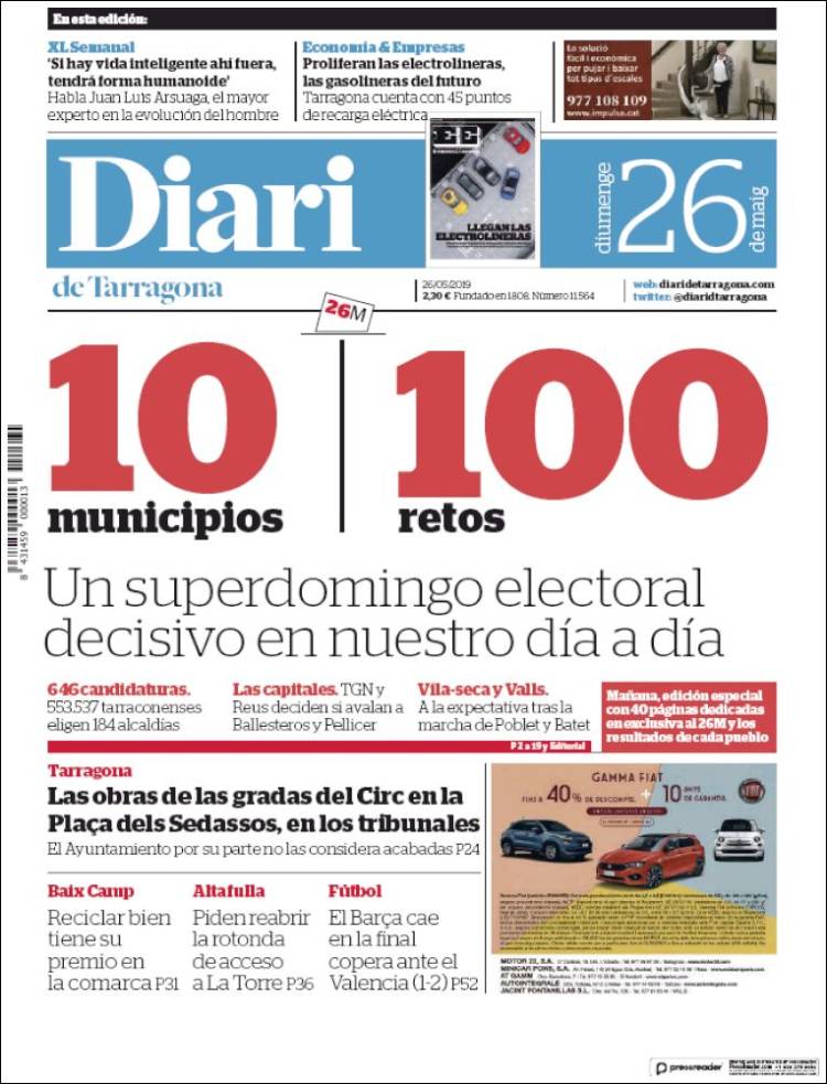 Portada de Diari de Tarragona (Espa&ntilde;a)
