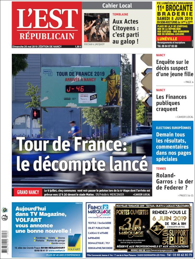 Portada de L'Est Republicain (France)