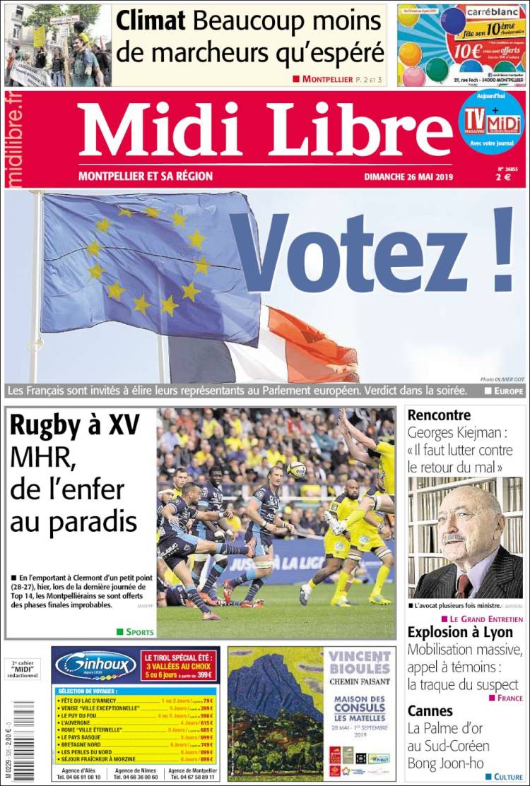 Portada de Midi Libre (Francia)