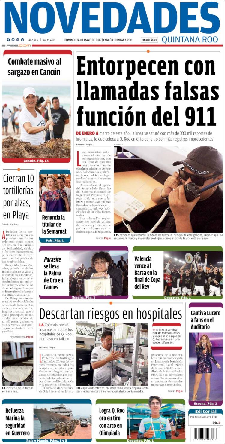 Portada de Novedades de Quintana Roo (M&eacute;xico)