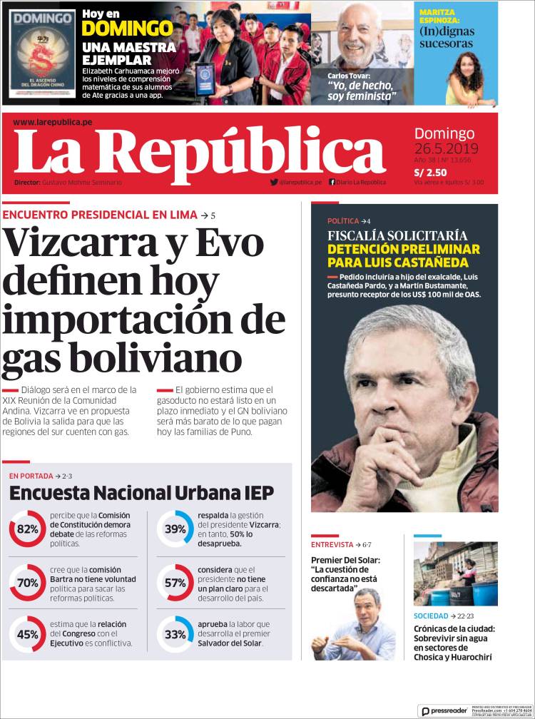 Portada de La Republica (Perú)