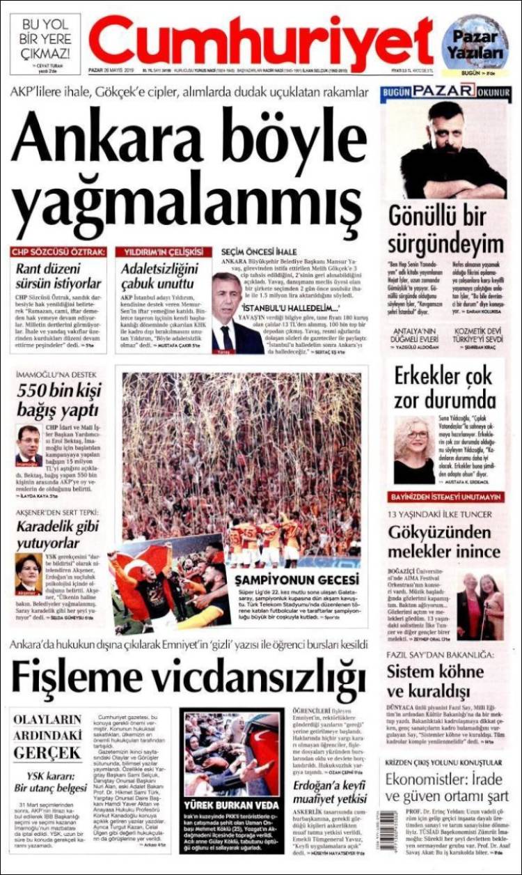 Portada de Cumhuriyet (Turquie)