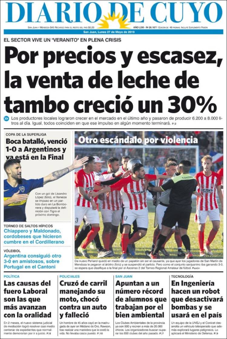 Portada de Diario de Cuyo (Argentina)