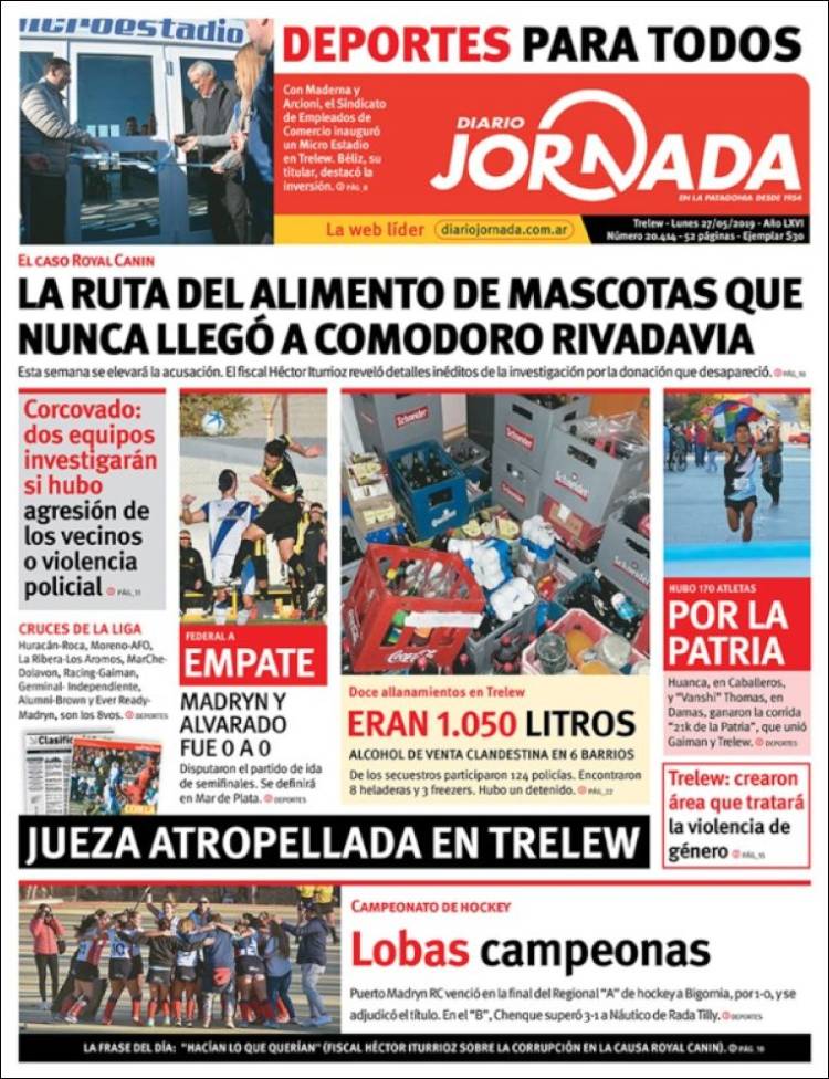 Portada de Diario Jornada en la Patagonia (Argentina)