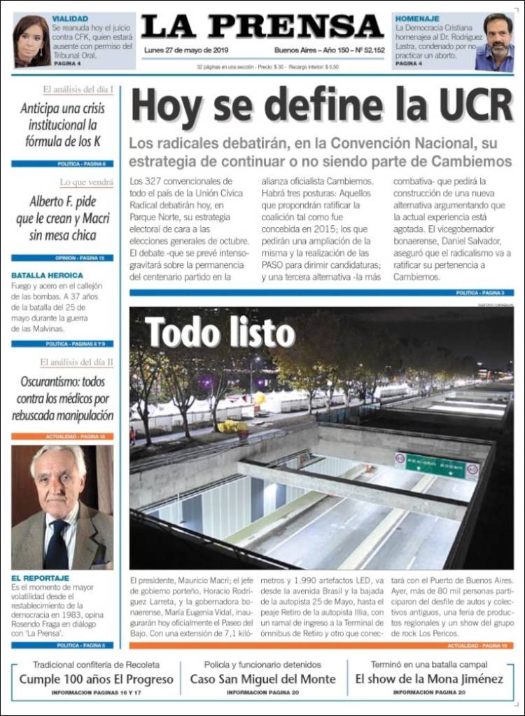 Portada de La Prensa (Argentina)