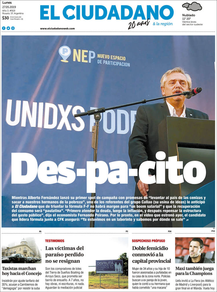 Portada de Diario El Ciudadano (Argentina)