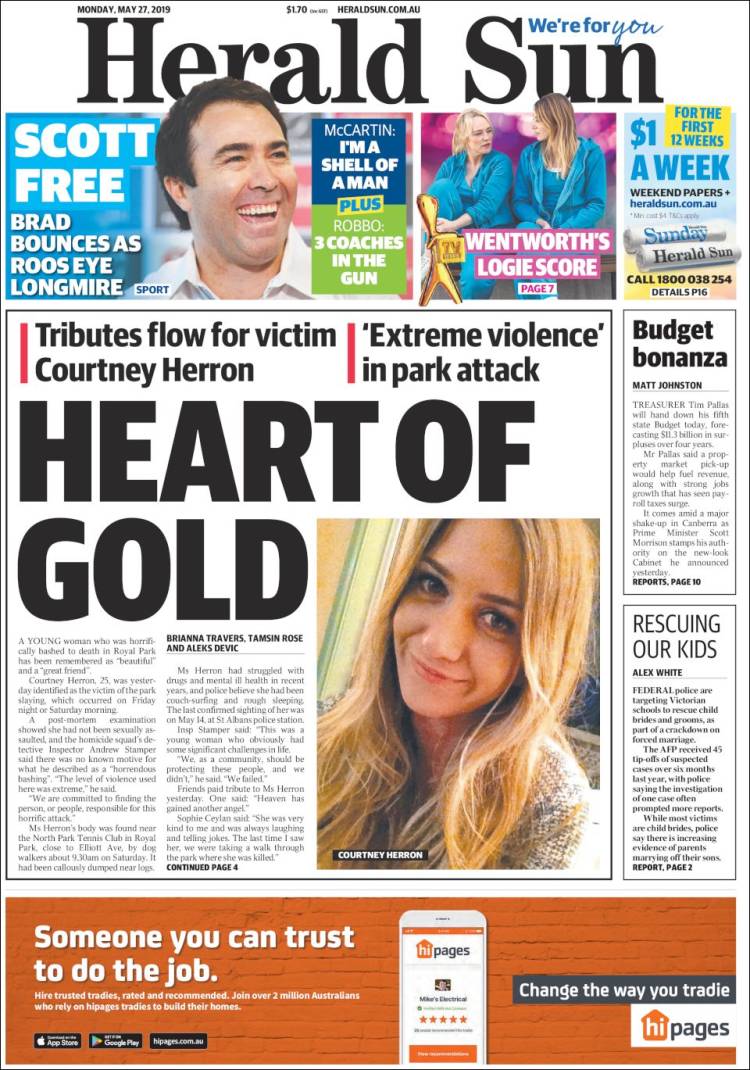 Portada de Herald Sun (Australia)