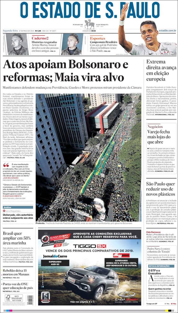 Portada de O Estado de São Paulo (Brasil)