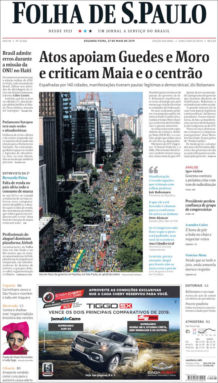 Portada de Folha de São Paulo (Brasil)
