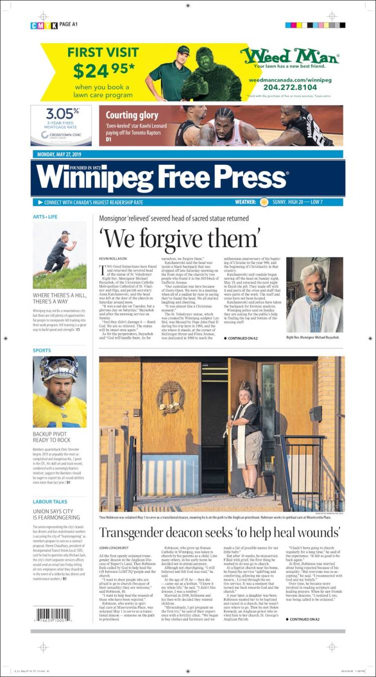 Portada de Winnipeg Free Press (Canada)