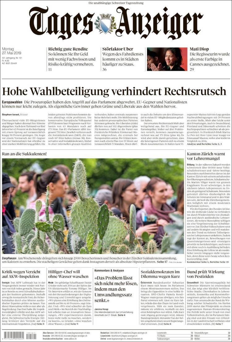 Portada de Tages-Anzeiger (Suiza)