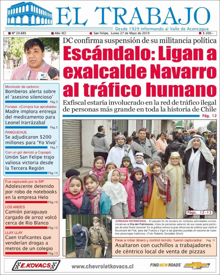 Portada de El Trabajo (Chile)