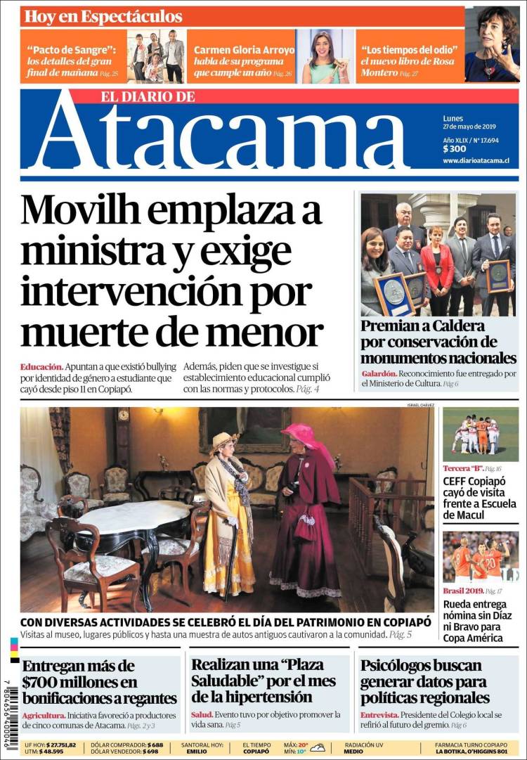 Portada de Diario de Atacama (Chile)