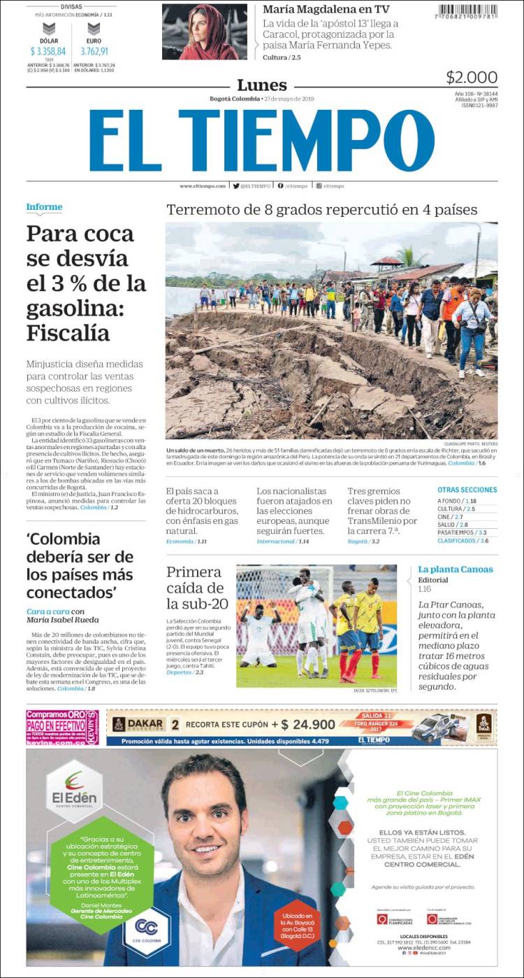 Portada de El Tiempo (Colombia)