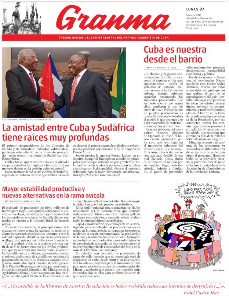 Portada de Granma (Cuba)