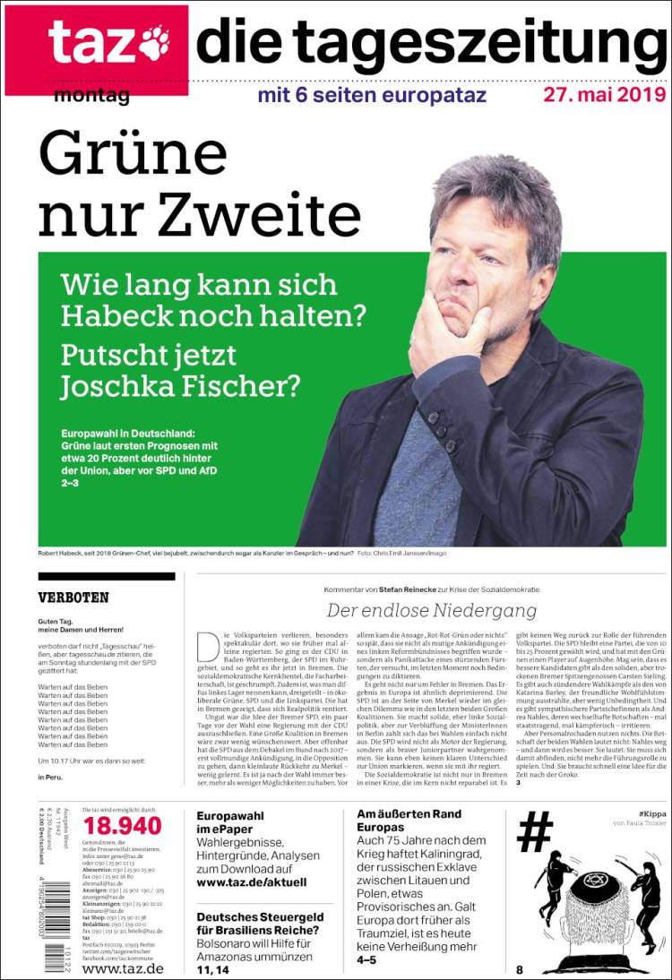 Portada de Die Tageszeitung (Alemania)