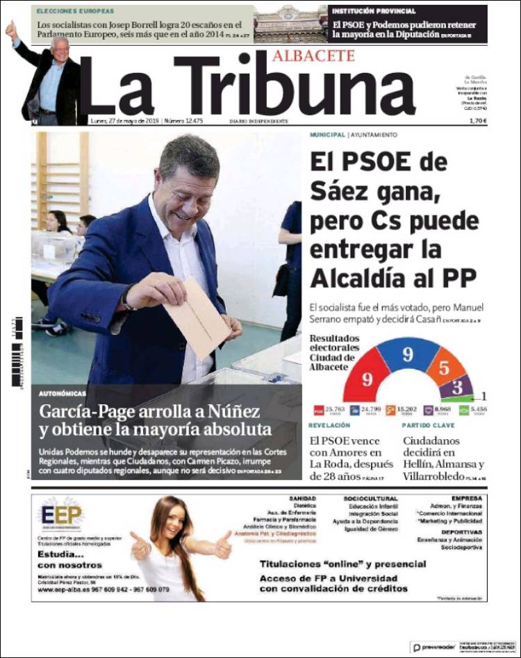 Portada de La Tribuna de Albacete (Espa&ntilde;a)