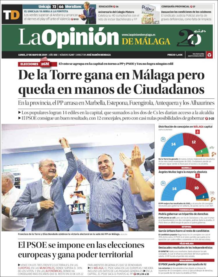 Portada de La Opinión de Málaga (Espa&ntilde;a)