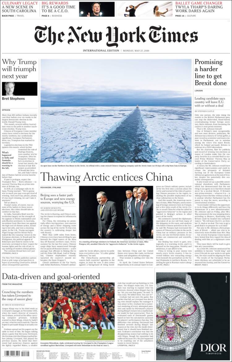 Portada de International New York Times (Europa)