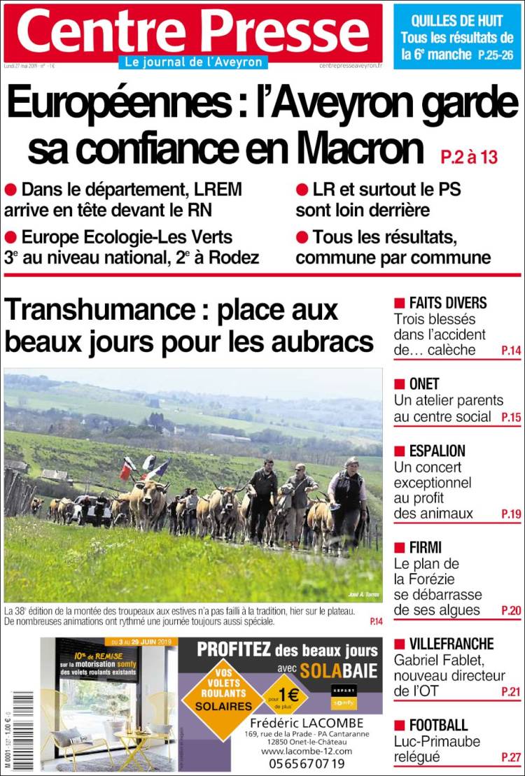 Portada de Centre Presse (France)