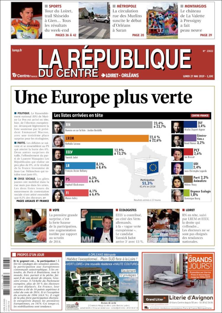 Portada de La République du Centre (Francia)