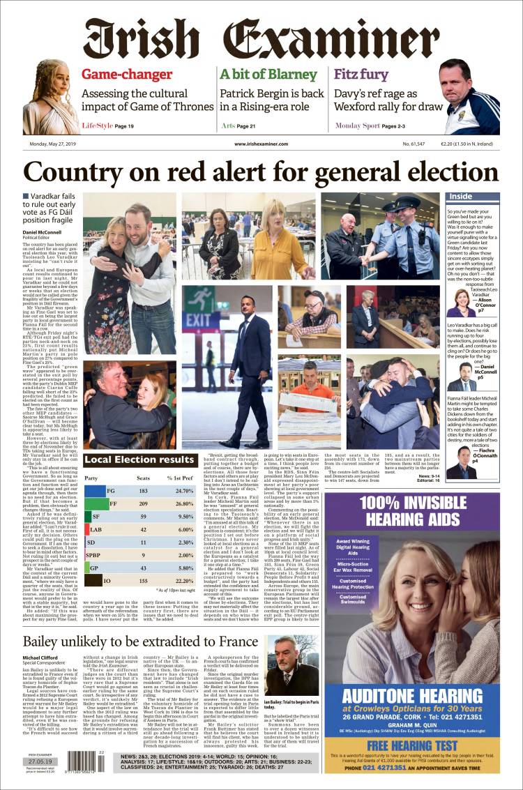 Portada de Irish Examiner (Irlanda)