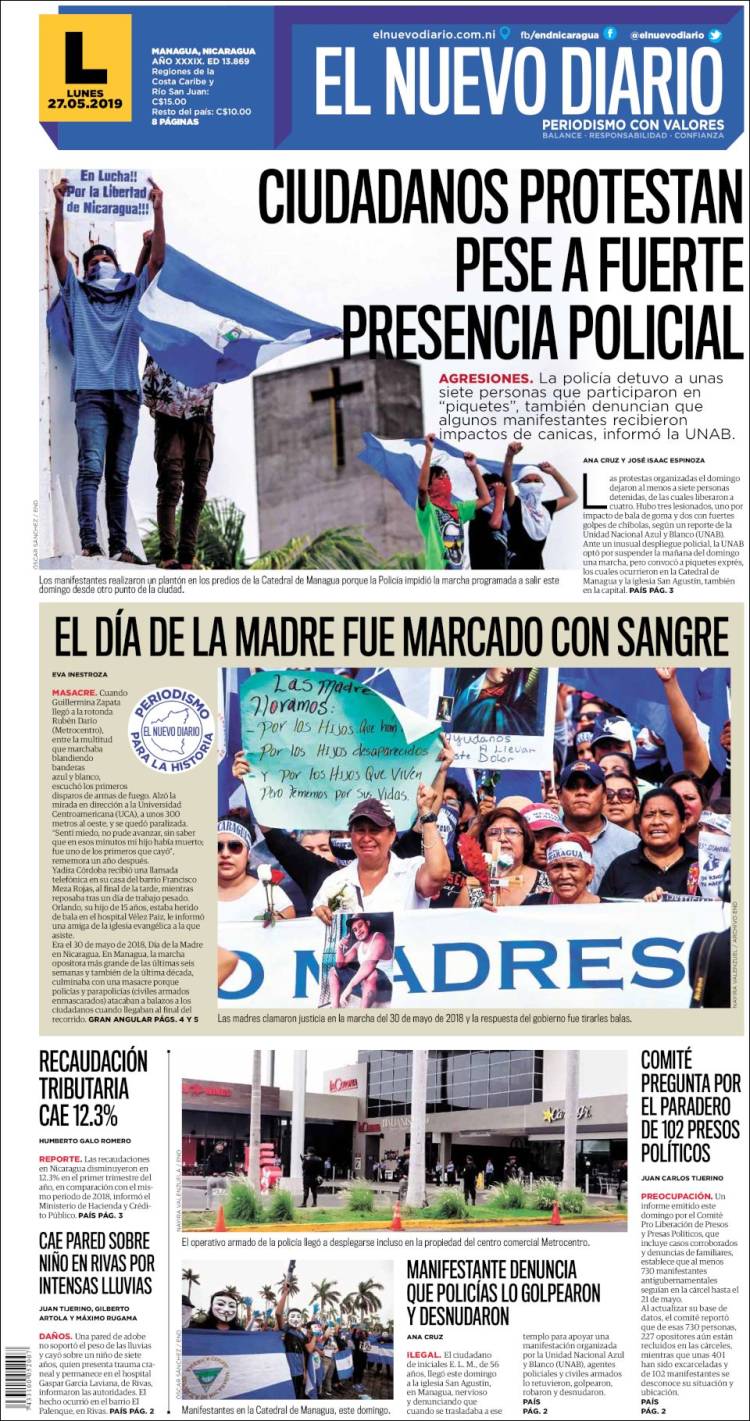 Portada de El Nuevo Diario (Nicaragua)